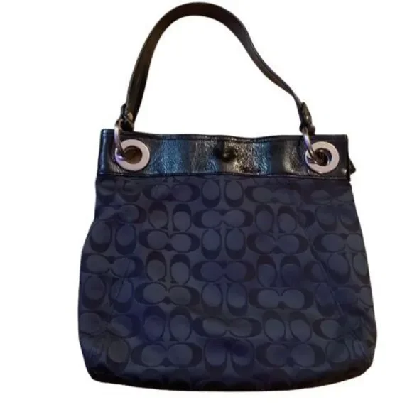 COACH Ashley Canvas Signature C Black 2way Handbag/Shoulder Bag EUC - Picture 2 of 12